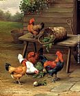 Edgar Hunt Canvas Paintings - Poultry In A Barnyard